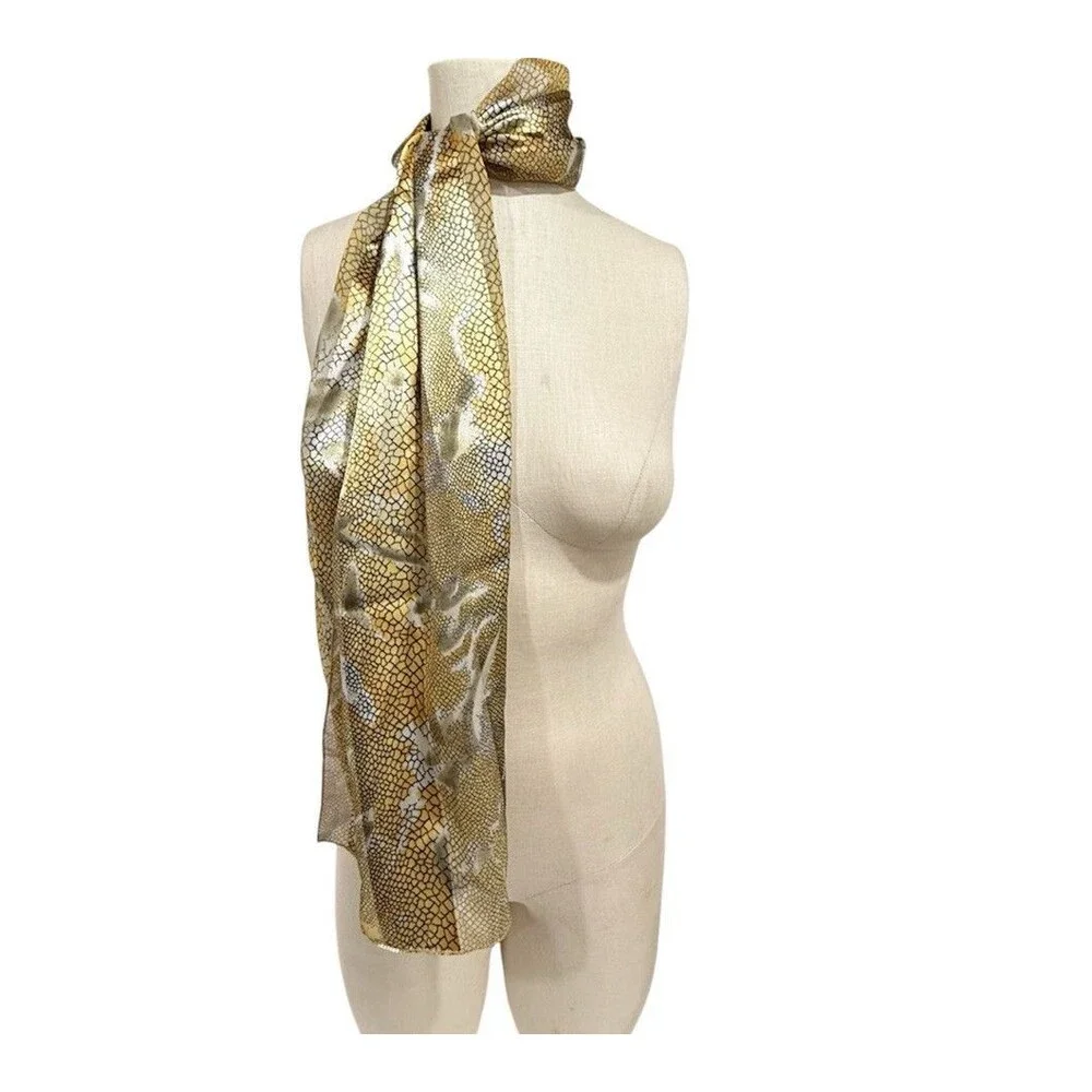 Women’s Snake Print Scarf Sheer Lightweight Gold Black Gray Animal Print Wrap